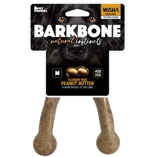 BarkBone Natural Instincts Wishbone - Masticable de nailon para perros con infusión de mantequilla de maní